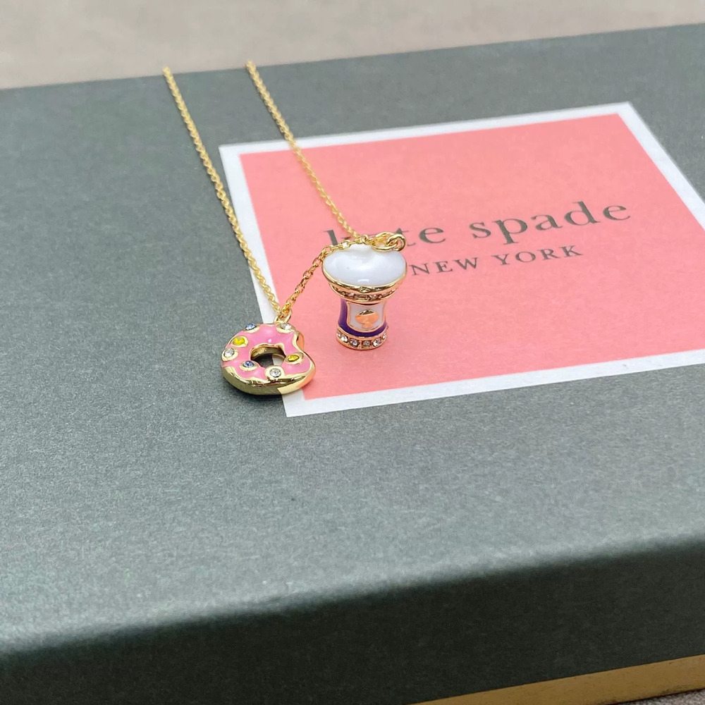 kate spade Silver Needle Asymmetrical Enamel Donut Coffee Cup Necklace